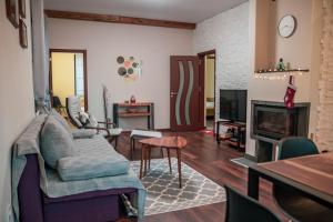 sala de estar con sofá y chimenea en Villa Camino en Sapareva Banya