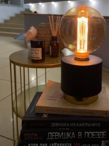 a lamp on top of a stack of books at Boutique hotel Statler in Biysk