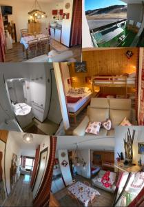 un collage de cuatro fotos de una habitación en Appartement montagnard LA JOUE DU LOUP 30M² PIED PISTES 5pers 3+++ en La Joue du Loup