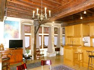 a living room with a television and a tree in it at Vieux Lyon Cour Renaissance in Lyon