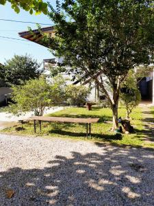 un banco del parque sentado junto a un árbol en Residencial de Los Pájaros, en Florianópolis