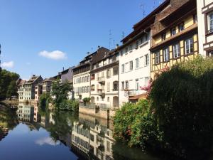 un grupo de edificios junto a un río en Le Cocon Petite France, en Estrasburgo