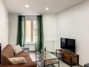 コルマールにあるEM LIFE COLMARのソファと薄型テレビのあるリビングルーム