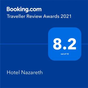 Certifikat, nagrada, logo ili neki drugi dokument izložen u objektu Hotel Nazareth