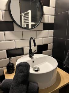 a bathroom with a sink and a mirror at BEAU T3 STYLE INDUSTRIEL N20 ORLY PARIS WIFI Underground Industry in La Ville-du-Bois +17 photos