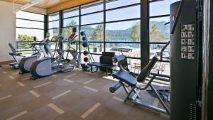 een fitnessruimte met cardio-apparatuur en een groot raam bij Best Western Plus Hood River Inn in Hood River