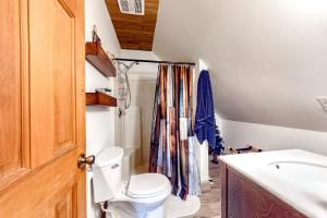 a bathroom with a toilet and a sink at Rushing River in Ellijay +18 photos