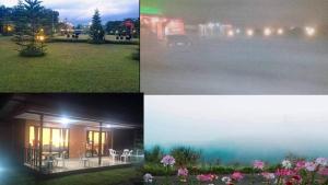 a collage of photos of a house with fog and flowers at เฟรนด์แคมป์ in Khao Kho