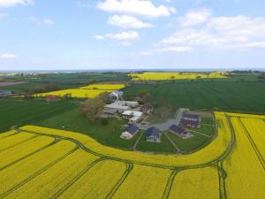 an aerial view of a house in the middle of a field at Ferienwohnung Innenhof in Pommerby