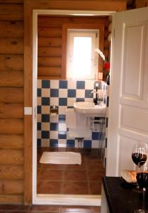 a bathroom with a sink and a toilet and a mirror at Wijngaard Saalhof in Wognum