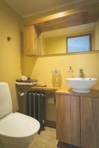 a bathroom with a white toilet and a sink at Arina Guest Apartment in Kuressaare