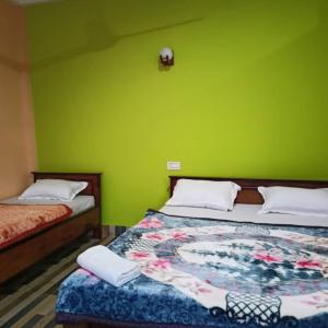カジランガにあるMONIRAMS INN.の緑の壁の部屋(ベッド2台付)