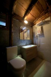 ein Bad mit einem WC und einem Waschbecken in der Unterkunft Antalya Bodrum Kayası Dağ Oteli in Hasdümen
