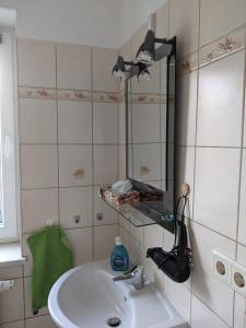 y baño con lavabo y espejo. en Ferienwohnung in der Altstadt von Coswig Anhalt, en Coswig