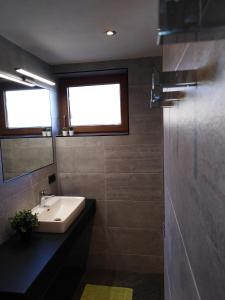a bathroom with a sink and a mirror at rima apartments in Hippach