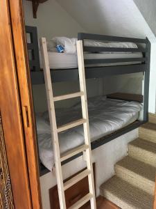 a ladder to a bunk bed in a room at La Mongie, apt 30m2 centre station in Bagnères-de-Bigorre