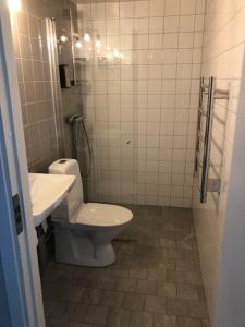 a bathroom with a toilet and a sink at Avanti Apartment Hotel in Stockholm