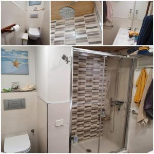 a bathroom with a shower and a toilet and a sink at Alcaravaneras Home in Las Palmas de Gran Canaria