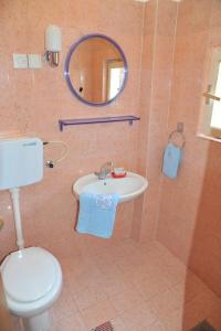 a bathroom with a toilet and a sink and a mirror at Apartment Majda in Rab