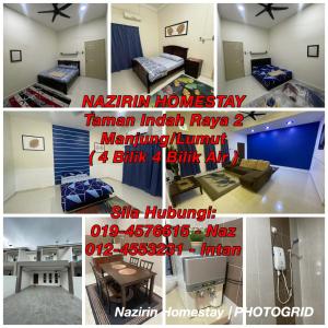 un collage de cuatro fotos de una habitación en No 61 Nazirin Homestay Tmn Indah Raya 2 Manjung Lumut en Lumut