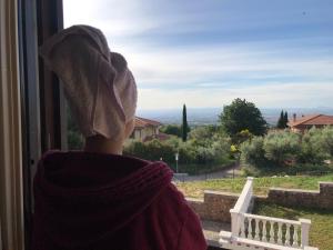 a person looking out a window at a view at B&B Bee in Frascati