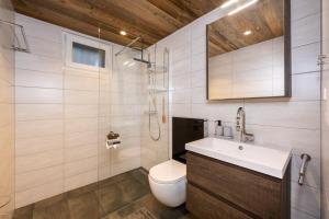 un bagno con un water e un lavandino di studio ROSELINE - smart & modern a Grächen