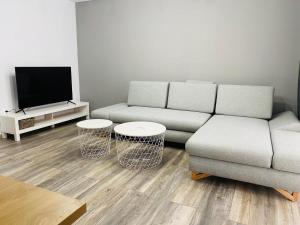 sala de estar con sofá y TV en Aparthouse Heaven en Sandanski