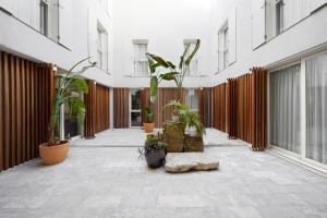 a courtyard with potted plants in a building at numa I Jondo Apartments in Seville