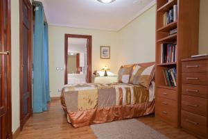 1 dormitorio con cama y estante para libros en Apartamento de La Casona de Riomera, en Oviedo