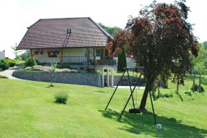 a house with a tree and a swing in a yard at Holiday Home Dobrotin in Vojnik