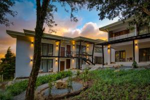 an exterior view of a house with a tree at Ocotea Boutique Hotel in Monteverde Costa Rica
