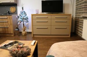 Televízia a/alebo spoločenská miestnosť v ubytovaní Apartament W SERCU USTRONIA