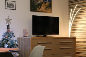 Televízia a/alebo spoločenská miestnosť v ubytovaní Apartament W SERCU USTRONIA
