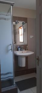 a bathroom with a sink and a mirror at Blue Sky Villa in Grand-Baie