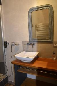 a bathroom with a sink and a mirror at Belle chambre d'hôte pour 2 à 4 PERSONNES in Chef-Boutonne