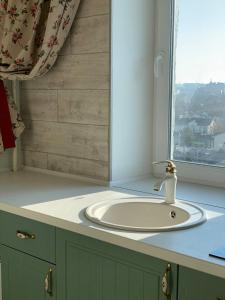 encimera con lavabo y ventana en Tiffany Apartment, en Kropyvnytskyi