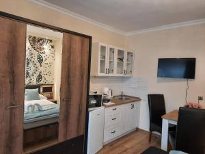 Kuchyňa alebo kuchynka v ubytovaní Kék Lagúna Wellness Apartmanok
