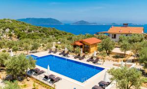 una vista aérea de la piscina en una villa con complejo en Doganın Ruhu Hotel & Bungalow en Kas