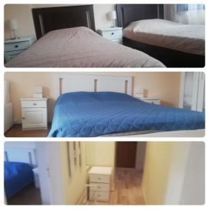 two pictures of a bedroom with a bed at Apartment Milanovi in Sozopol