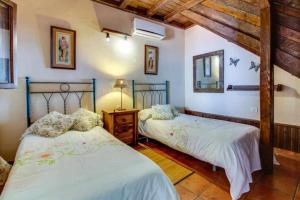 1 dormitorio con 2 camas y espejo en Finca Chona y Francisco, en Santa Cruz de Tenerife
