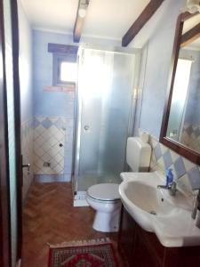 a bathroom with a toilet and a sink and a shower at One bedroom appartement with city view enclosed garden and wifi at Caltanissetta in Caltanissetta