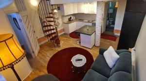 蒂米什瓦拉的住宿－River Residence，带沙发的客厅和厨房