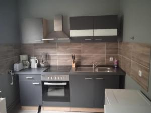 a kitchen with a sink and a stove at Flensburg Zentrum 50 01 in Flensburg