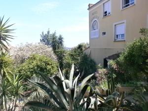 a garden in front of a building at Hôtel Paradis in Bormes-les-Mimosas