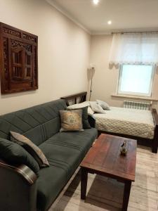 a living room with a couch and a bed at Wałcz nad jeziorem in Wałcz