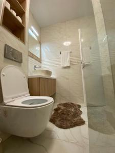 a bathroom with a toilet and a sink and a shower at Alexandrea Apartments in Pale