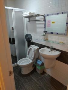 車城鄉的住宿－海悅灣，一间带卫生间和水槽的浴室