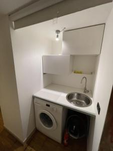 eine Küche mit einer Spüle und einer Waschmaschine in der Unterkunft Heart of San Lorenzo - La casa particular in Rom