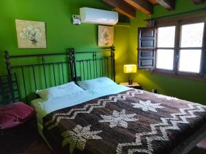 1 dormitorio con 1 cama en una pared verde en B&B the lost Village el Acebuchal, en Frigiliana 37 fotos más