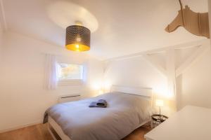 Un dormitorio con una gran cama blanca y una ventana en La Maisonnette-Aix, en Aix-les-Bains